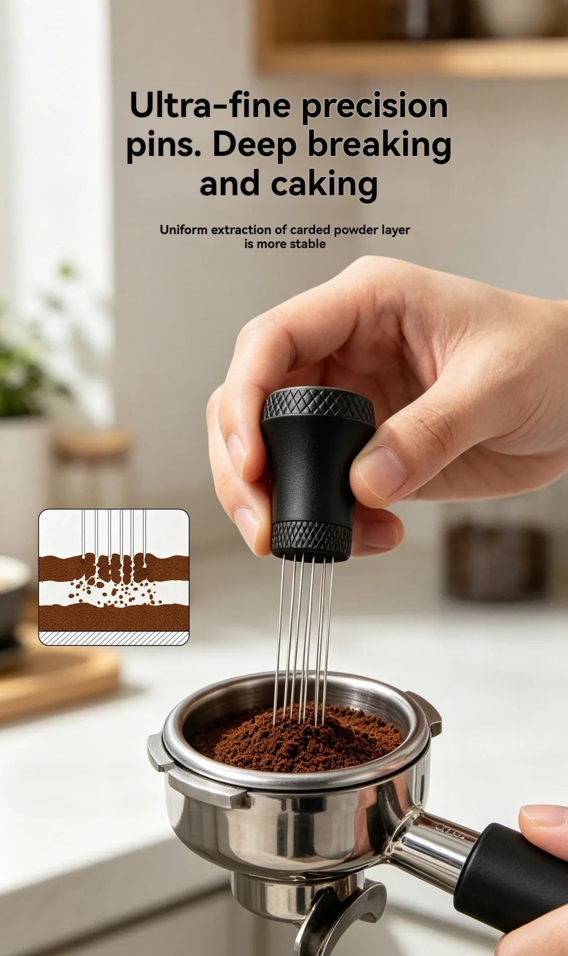 Outil de mélange de café en situation