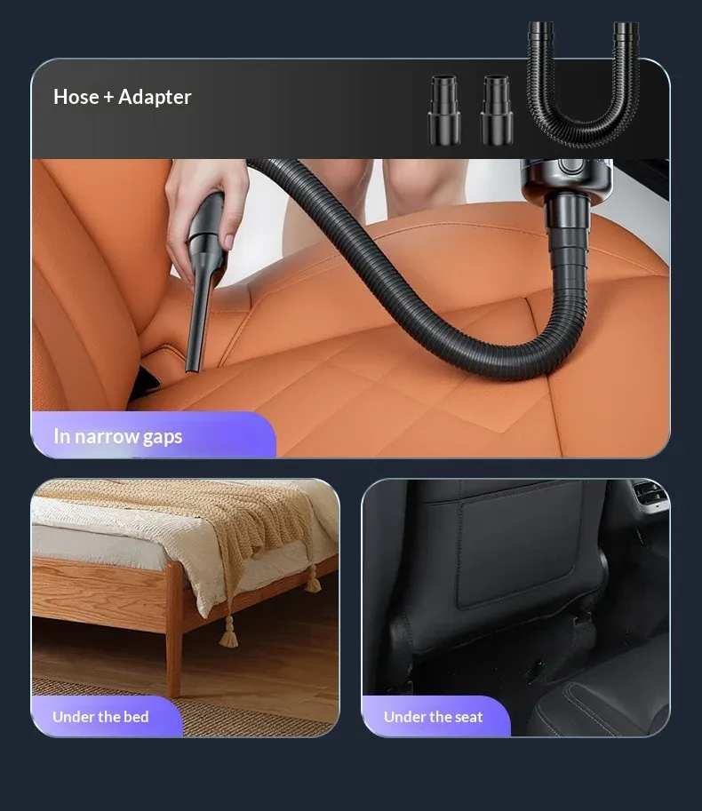Aspirateur de voiture sans fil à vidage en une pression, aspirateur portable haute puissance, grande aspiration, mini aspirateur à main 6