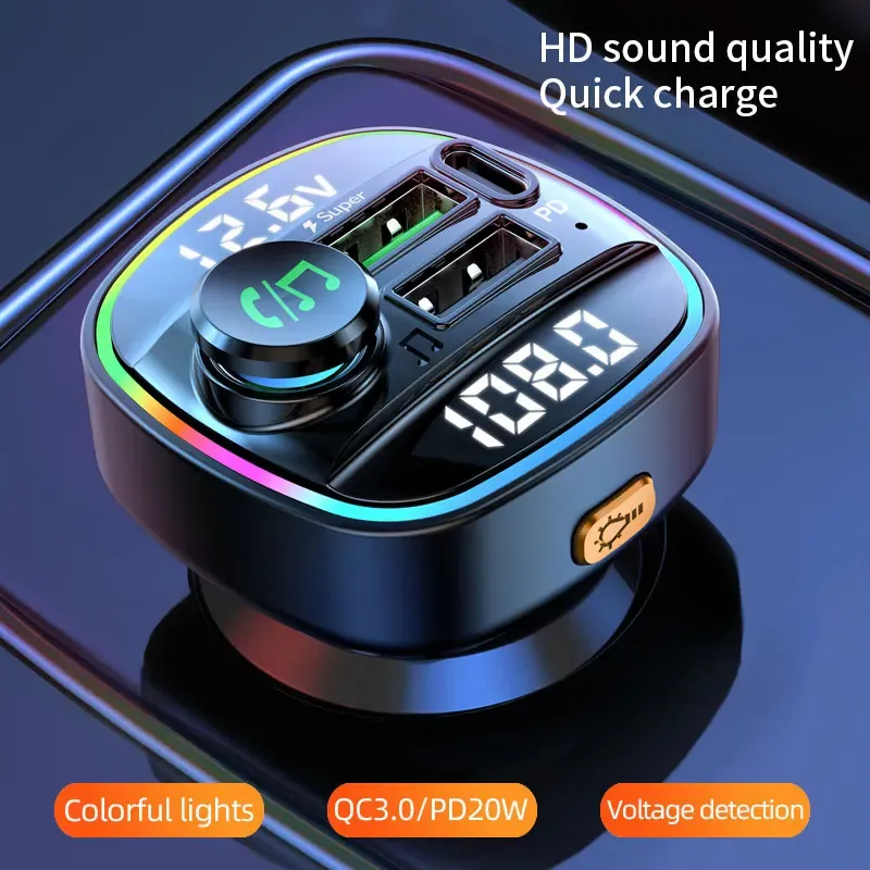 Transmetteur FM Bluetooth 5.0 pour voiture, kit mains libres, lecteur MP3 et chargeur USB à charge rapide 22,5 W 3