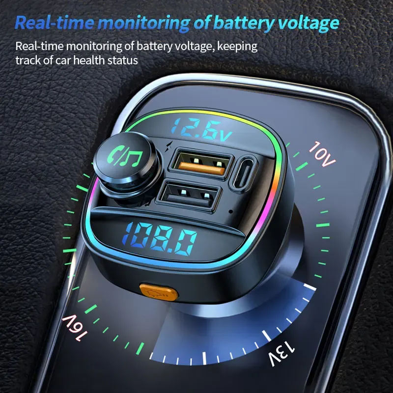 Transmetteur FM Bluetooth 5.0 pour voiture, kit mains libres, lecteur MP3 et chargeur USB à charge rapide 22,5 W 4