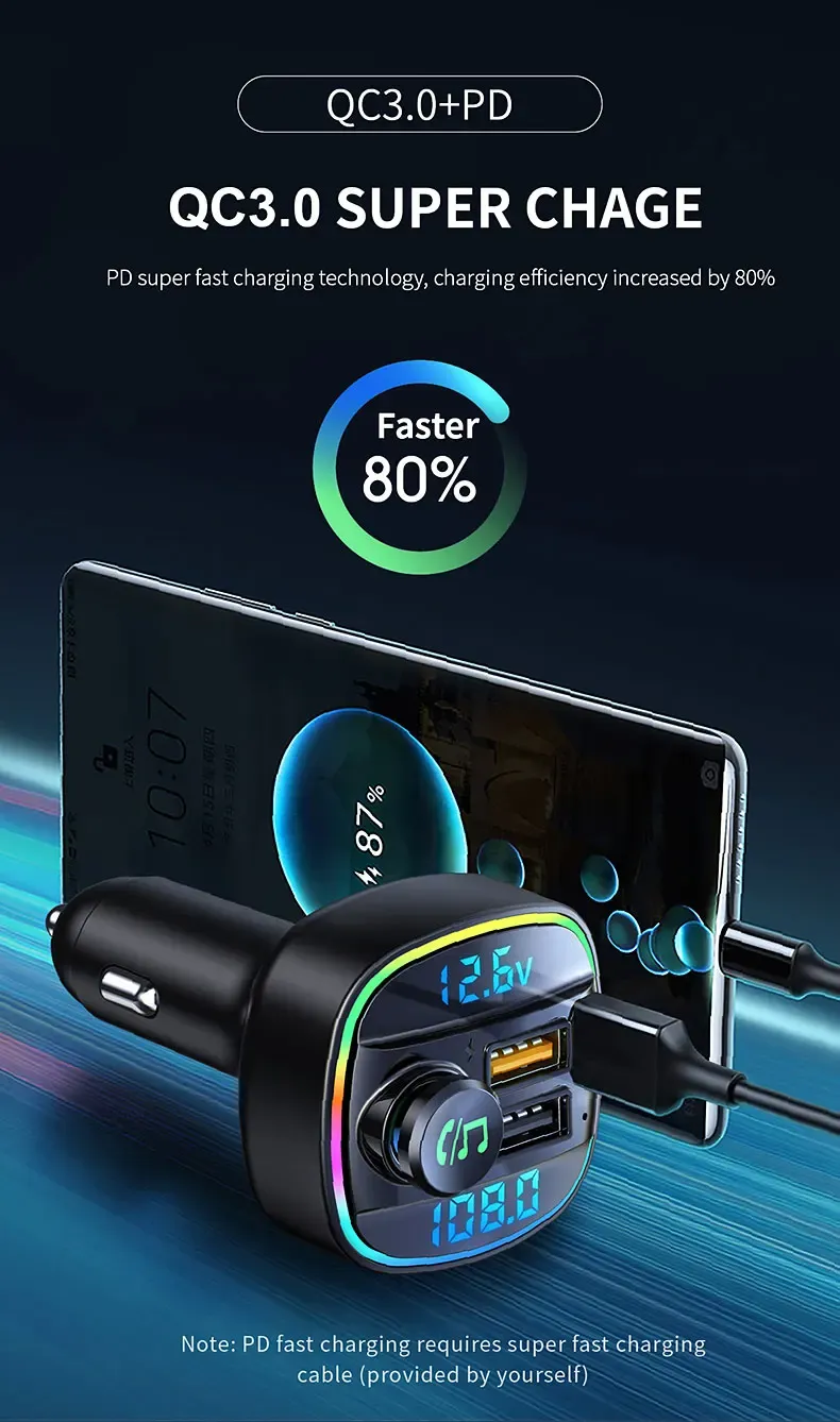 Transmetteur FM Bluetooth, ambiance lumineuse dans l'habitacle