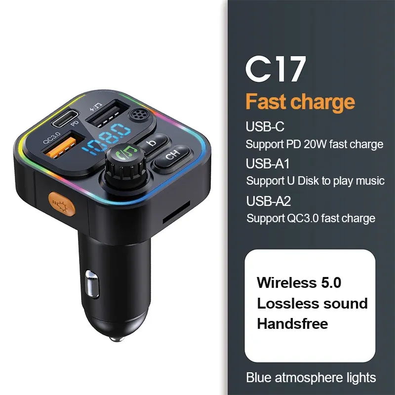 Transmetteur FM Bluetooth 5.0 pour voiture, kit mains libres, lecteur MP3 et chargeur USB à charge rapide 22,5 W 11