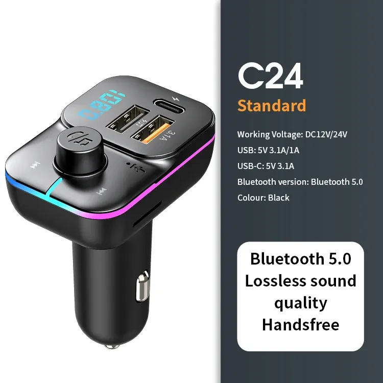 Transmetteur FM Bluetooth 5.0 pour voiture, kit mains libres, lecteur MP3 et chargeur USB à charge rapide 22,5 W 8