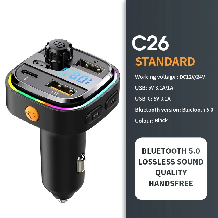 Transmetteur FM Bluetooth 5.0 pour voiture, kit mains libres, lecteur MP3 et chargeur USB à charge rapide 22,5 W 9