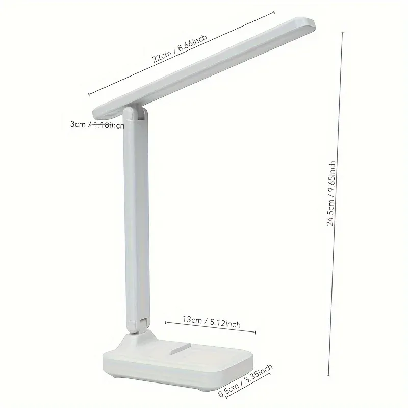 Lampe de bureau LED pliante à interrupteur tactile, blanc, rechargeable par USB, réglable, idéale pour chambre, chevet, étude et lecture 4