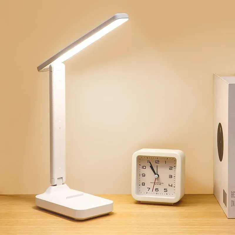 Lampe de bureau LED pliante à interrupteur tactile, blanc, rechargeable par USB, réglable, idéale pour chambre, chevet, étude et lecture 5