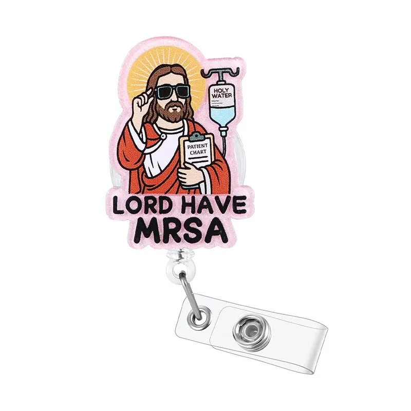 Porte-badge rétractable amusant pour infirmière, motif « Lord Have MRSA », porte-badge médical, cadeau pour infirmière - Image 1