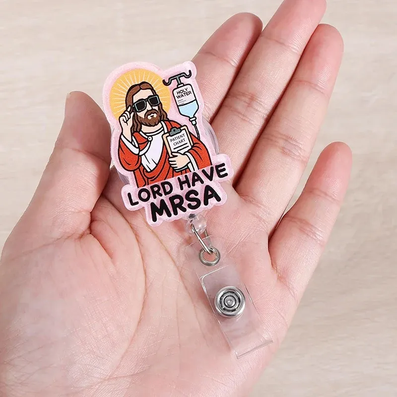 Porte-badge rétractable amusant pour infirmière, motif « Lord Have MRSA », porte-badge médical, cadeau pour infirmière 4