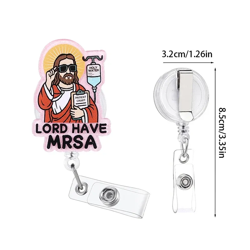 Porte-badge rétractable amusant pour infirmière, motif « Lord Have MRSA », porte-badge médical, cadeau pour infirmière 6