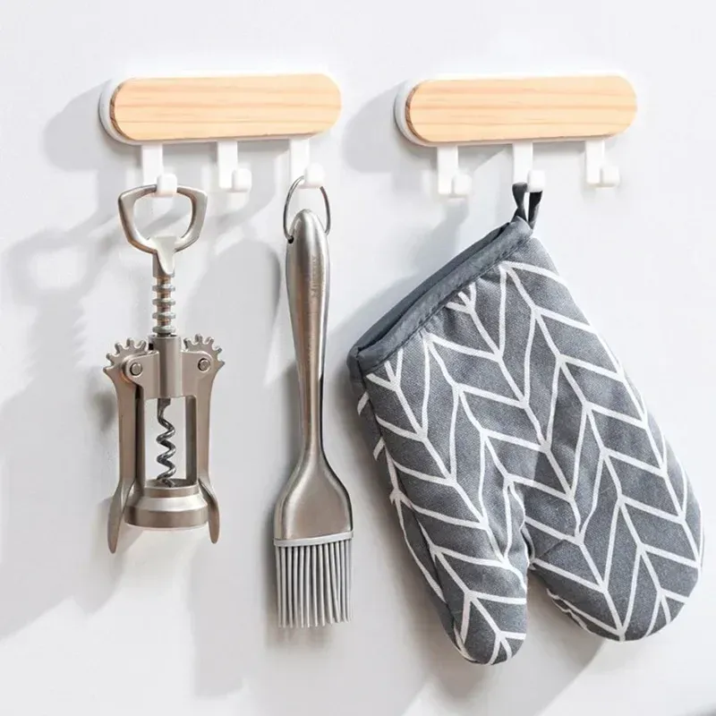 Organisateur de rangement pour chapeaux et foulards, crochets muraux en bois, porte-clés auto-adhésif, cintres muraux pour porte, crochet de suspension mural pour femme de ménage 5
