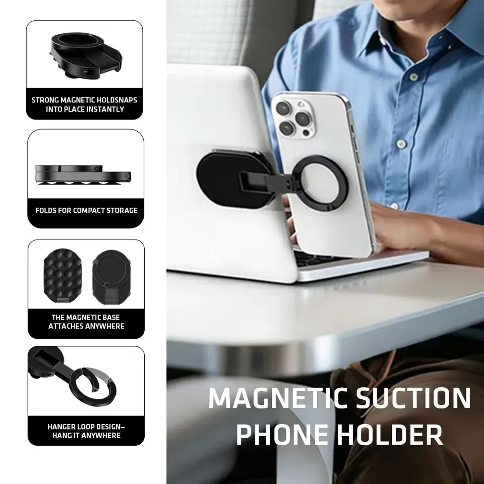 Support de téléphone magnétique pliable MA39 universel 360° – Support de bureau rotatif pour mobile avec ventouses à la base