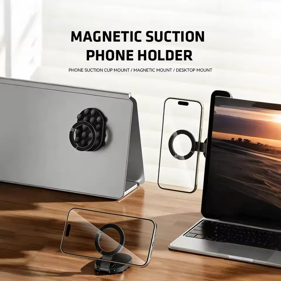 Support de téléphone magnétique pliable MA39 universel 360° – Support de bureau rotatif pour mobile avec ventouses à la base 3