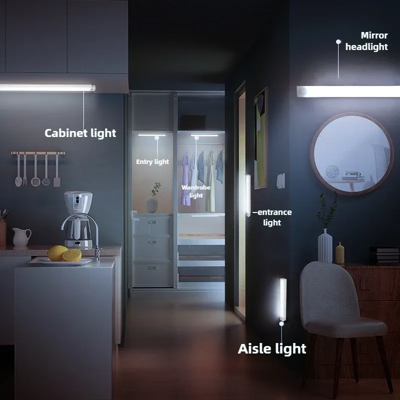 Barre lumineuse LED sans fil rechargeable par USB avec capteur, lampe de bureau sous-meuble 4