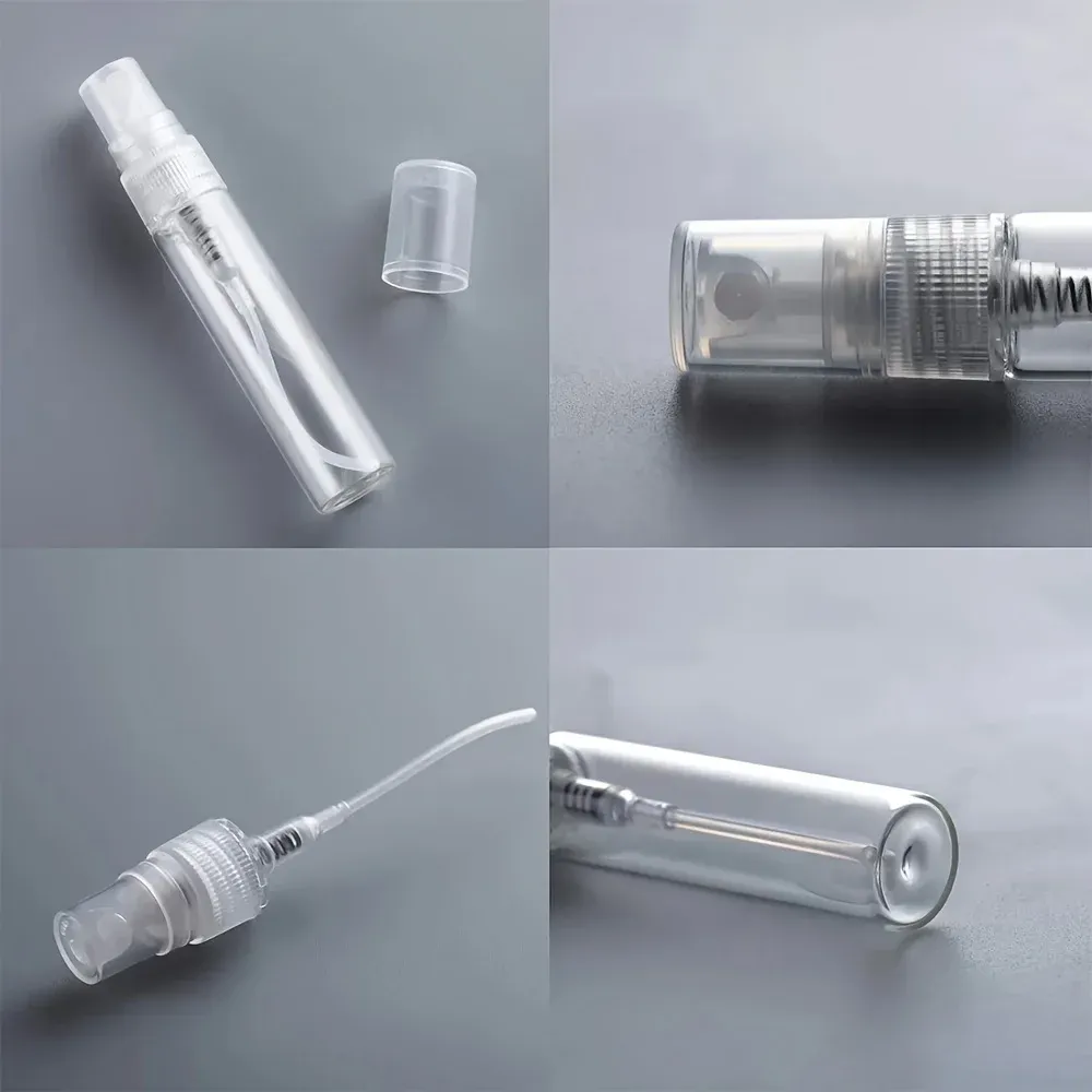 Flacon pulvérisateur en verre rechargeable 10 ml, lot de 50 pièces avec 4 accessoires : 50 flacons pulvérisateurs, 1 compte-gouttes, 1 entonnoir, 1 distributeur Divan et 1 seringue 4