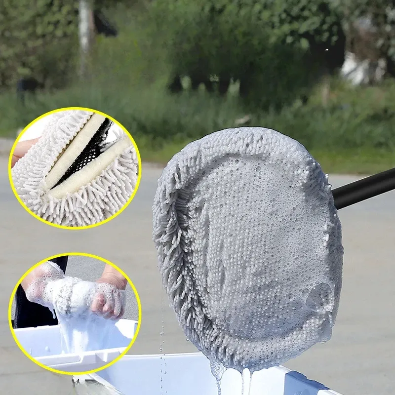 Brosse de lavage télescopique à long manche pour voiture, poils doux en microfibre chenille 4
