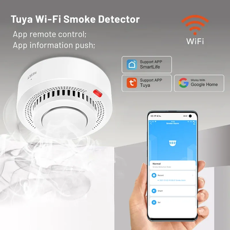 Détecteur de fumée intelligent Wi-Fi Tuya, avec alarme sonore 85 dB et contrôle via l'application Smart Life 4