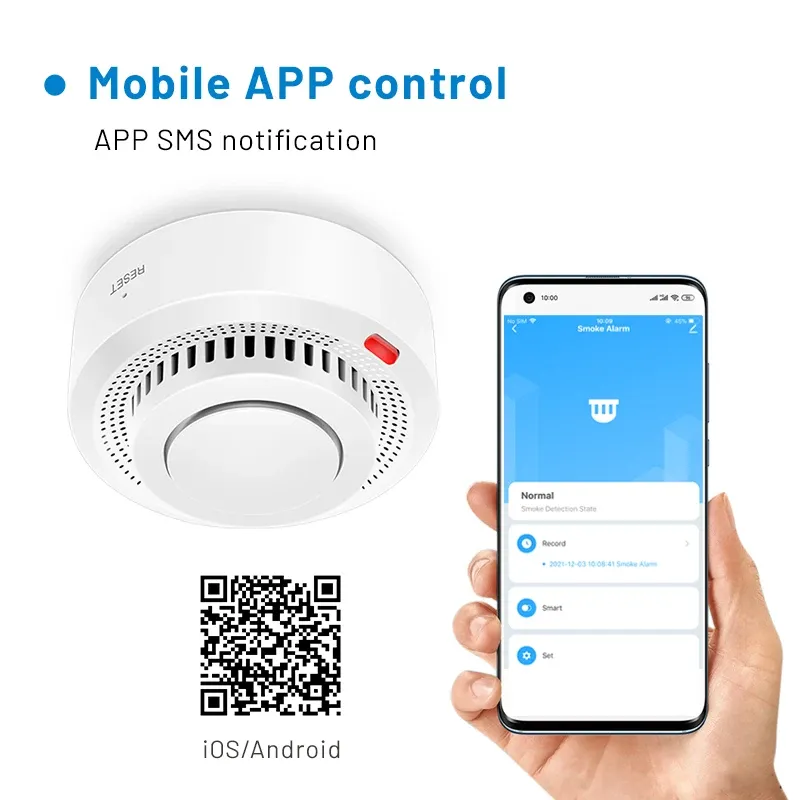 Détecteur de fumée intelligent Wi-Fi Tuya, avec alarme sonore 85 dB et contrôle via l'application Smart Life 5