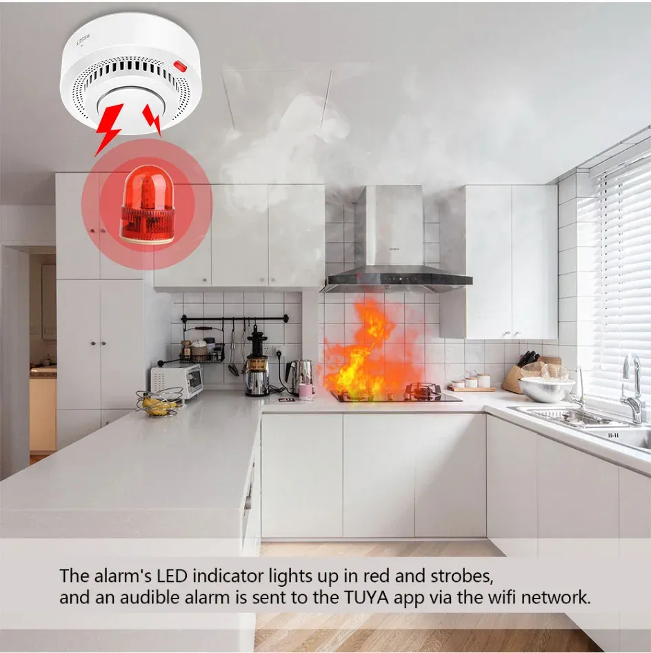 Détecteur de fumée WiFi, alarme sonore