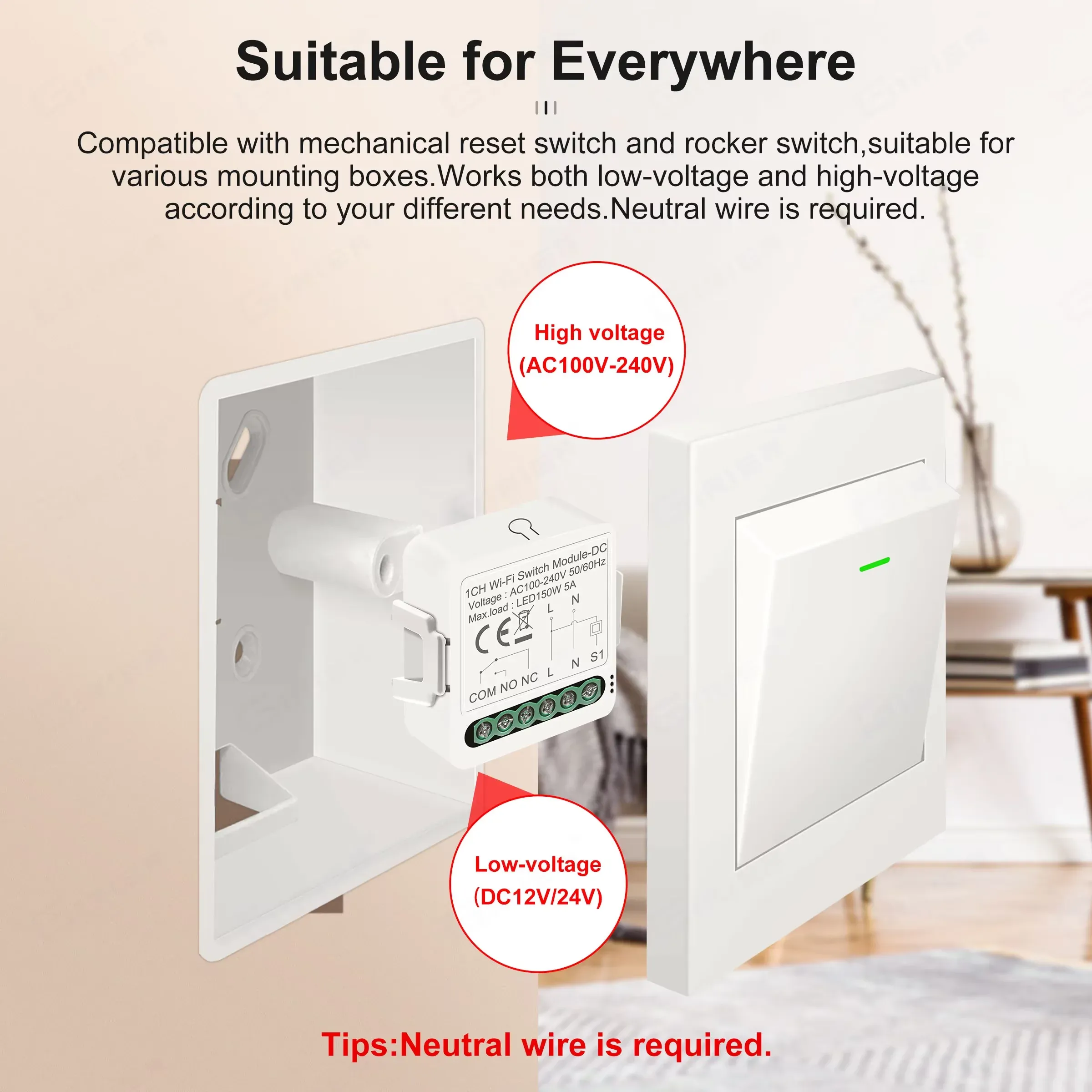Tuya Commutateur intelligent WiFi à contact sec, compatible Alexa et Google Assistant, DC 12 V, 24 V AC, 100 V-240 V 2