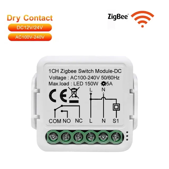 Tuya Commutateur intelligent WiFi à contact sec, compatible Alexa et Google Assistant, DC 12 V, 24 V AC, 100 V-240 V 7