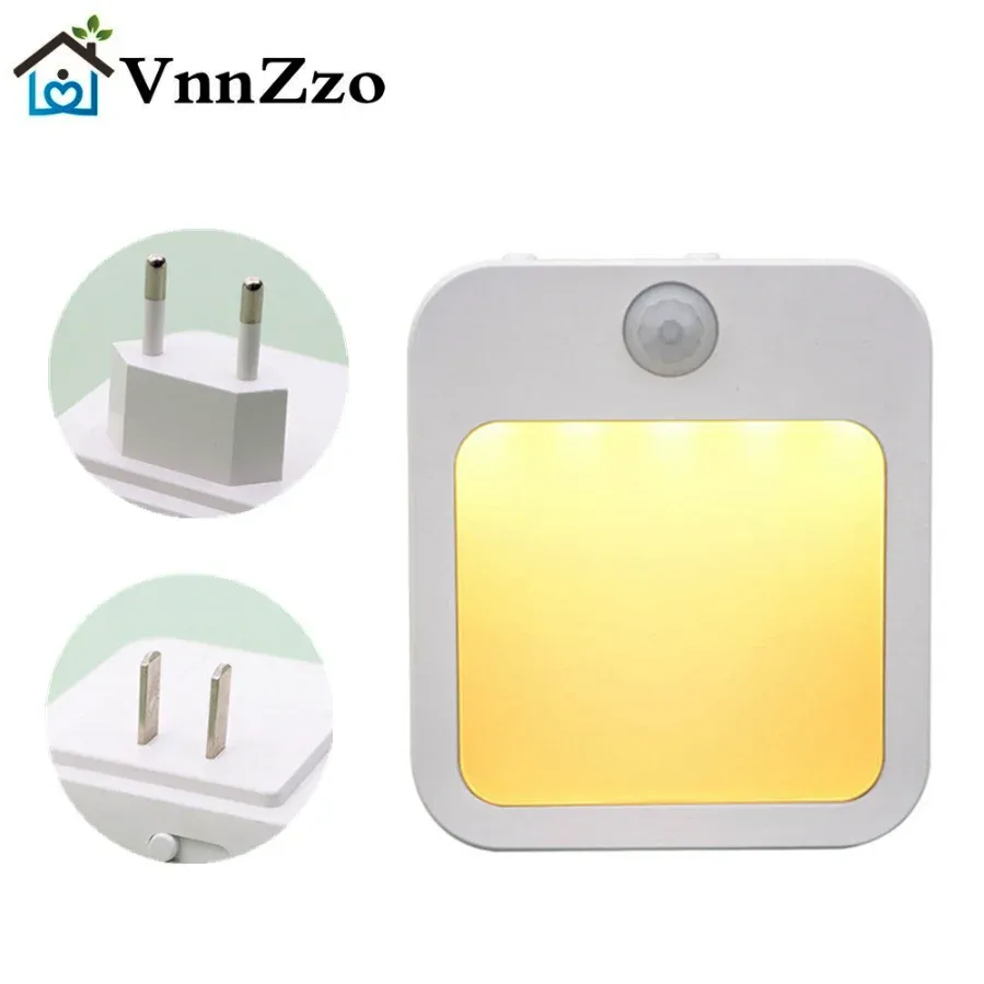 Veilleuse LED avec détecteur de mouvement, lampe de chevet pour chambre de bébé, éclairage de couloir ou d'armoire à intensité variable, prise UE, 110-220 V 1