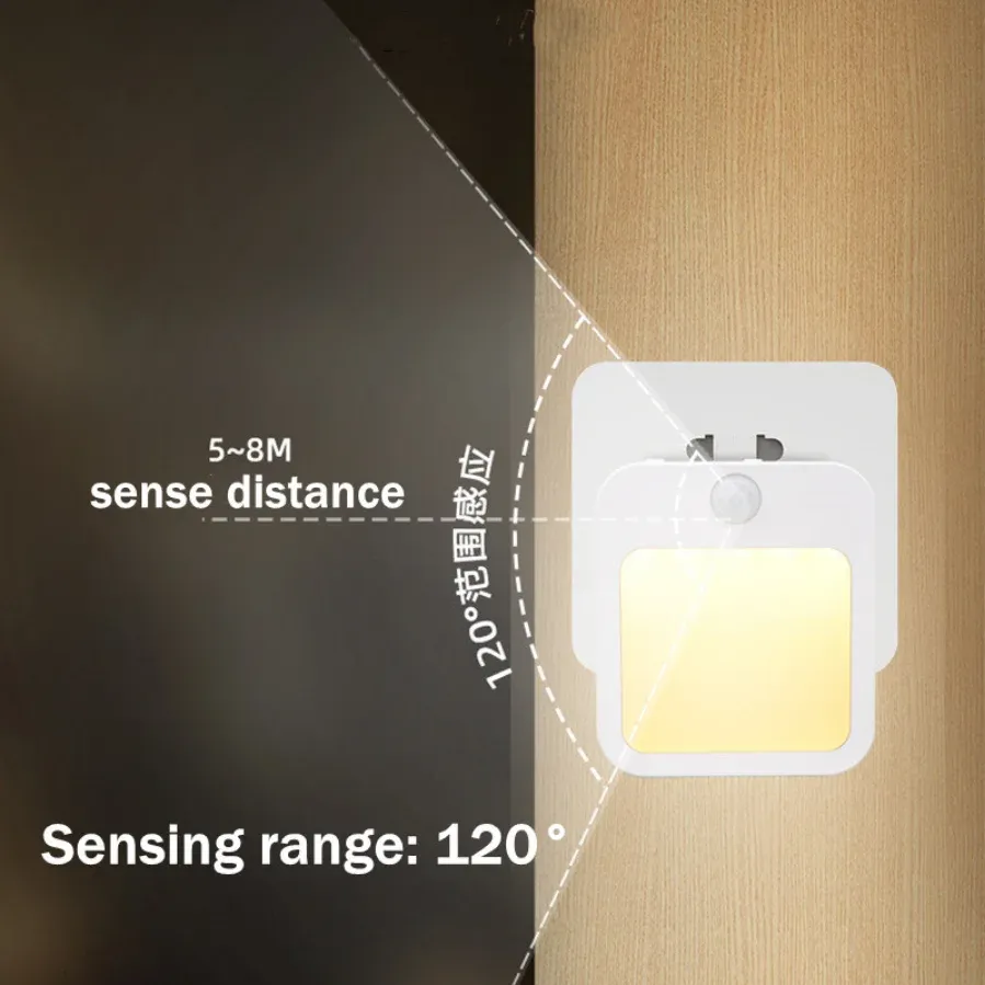 Veilleuse LED avec détecteur de mouvement, lampe de chevet pour chambre de bébé, éclairage de couloir ou d'armoire à intensité variable, prise UE, 110-220 V 2
