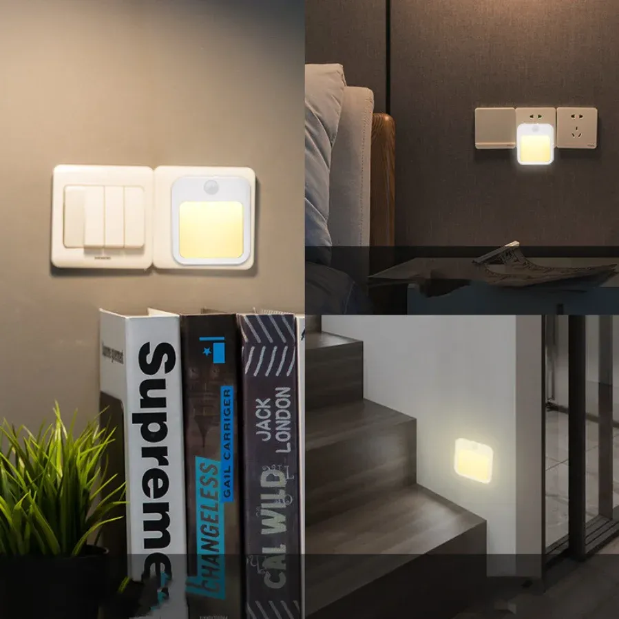 Veilleuse LED avec détecteur de mouvement, lampe de chevet pour chambre de bébé, éclairage de couloir ou d'armoire à intensité variable, prise UE, 110-220 V 5