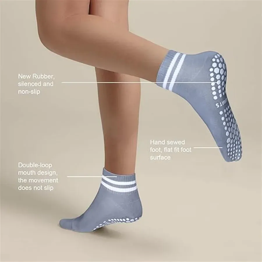Chaussettes antidérapantes pour femme à double bande, pour yoga, pilates, ballet et entraînement 3