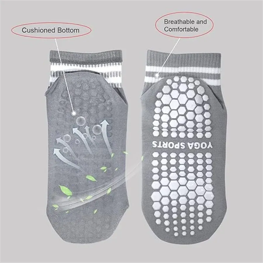 Chaussettes antidérapantes pour femme à double bande, pour yoga, pilates, ballet et entraînement 2