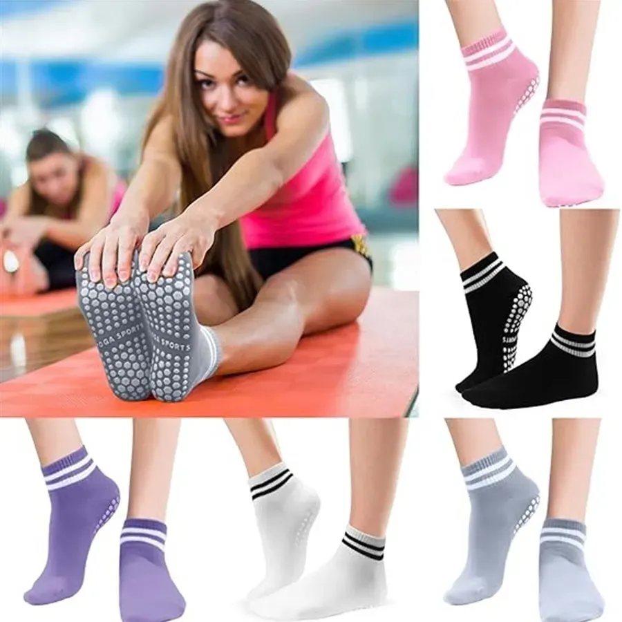 Chaussettes antidérapantes pour femme à double bande, pour yoga, pilates, ballet et entraînement 6