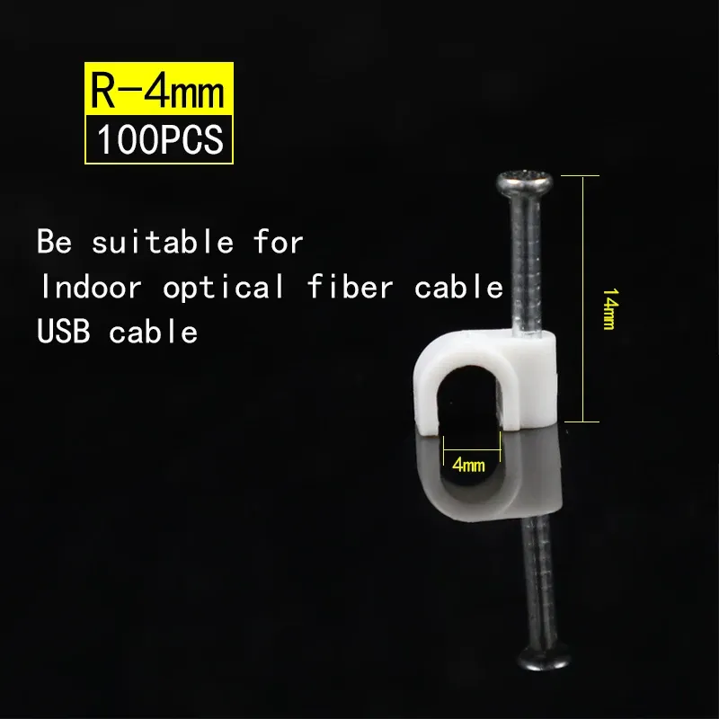 Lot de 100 clips de câble assortis (4, 6, 8, 10, 12, 14, 16 et 20 mm) à clouer pour câbles coaxiaux et cordons 10