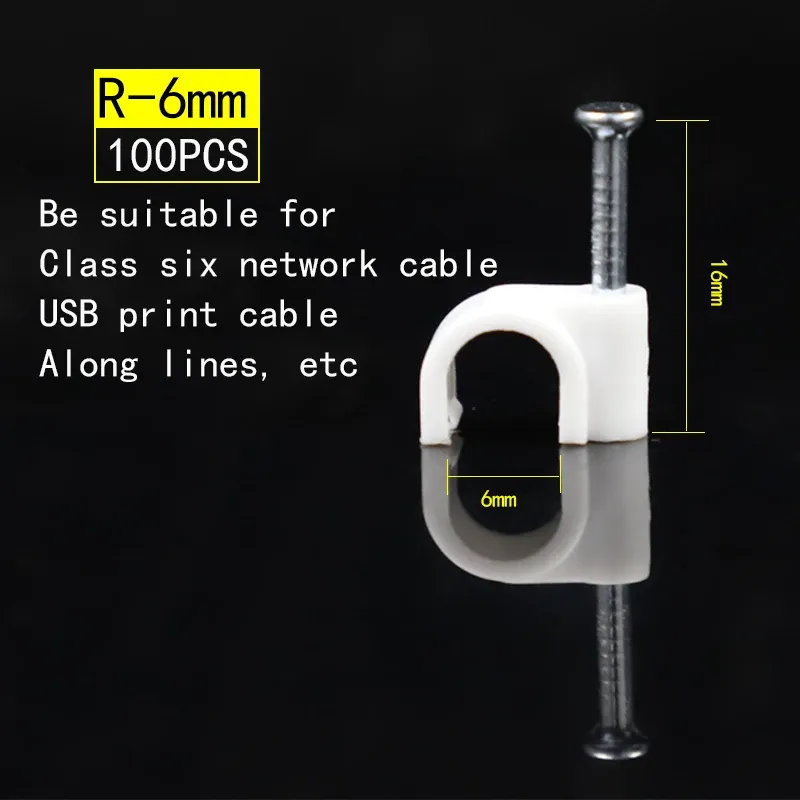 Lot de 100 clips de câble assortis (4, 6, 8, 10, 12, 14, 16 et 20 mm) à clouer pour câbles coaxiaux et cordons 12