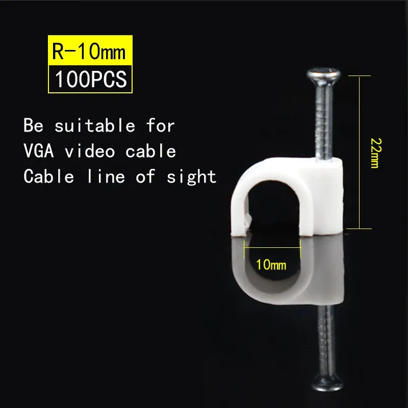 Lot de 100 clips de câble assortis (4, 6, 8, 10, 12, 14, 16 et 20 mm) à clouer pour câbles coaxiaux et cordons 14