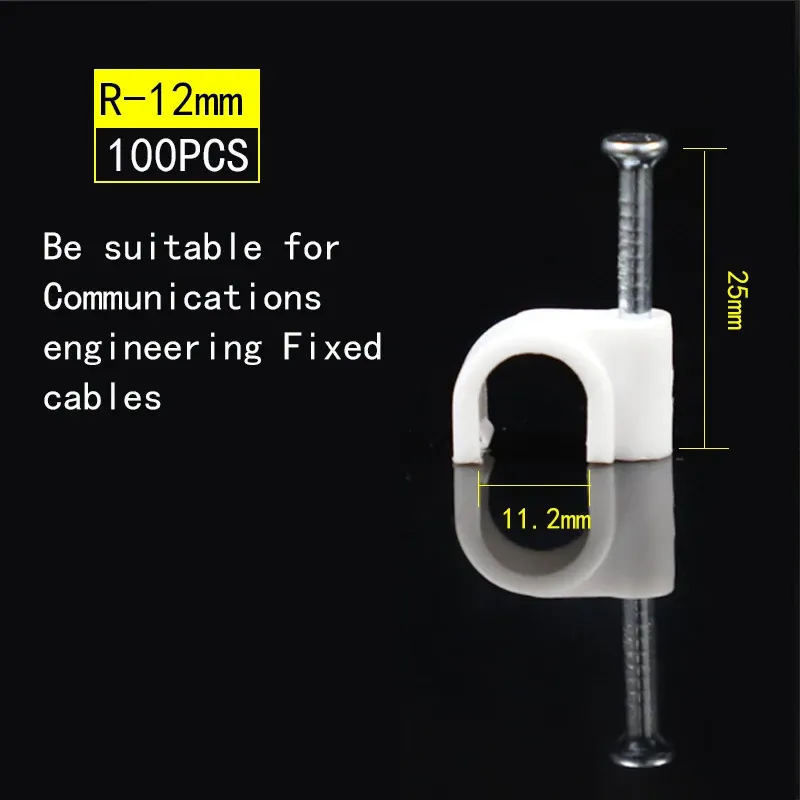 Lot de 100 clips de câble assortis (4, 6, 8, 10, 12, 14, 16 et 20 mm) à clouer pour câbles coaxiaux et cordons 13