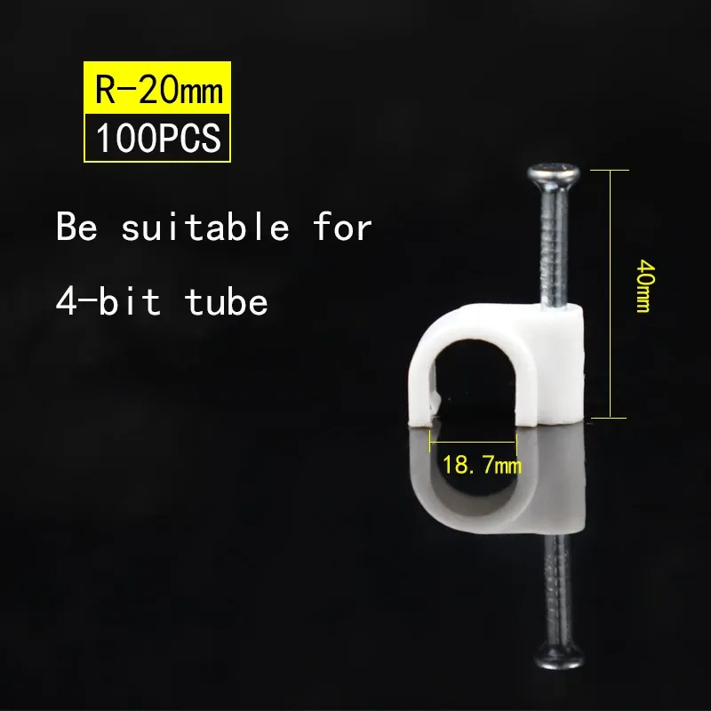 Lot de 100 clips de câble assortis (4, 6, 8, 10, 12, 14, 16 et 20 mm) à clouer pour câbles coaxiaux et cordons 7