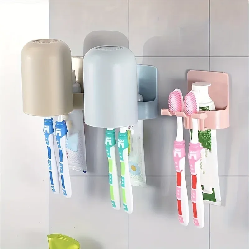 Support mural pour brosse à dents sans perçage, facile à installer – Rangement pratique pour brosses à dents et dentifrice 5