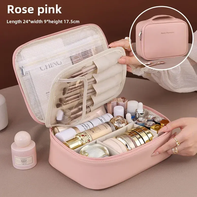 Trousse de toilette de luxe pour femme, grande capacité et portable, organisateur de voyage 8