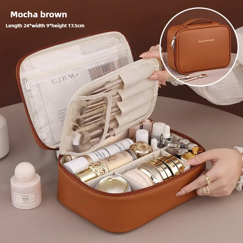 Trousse de toilette de luxe pour femme, grande capacité et portable, organisateur de voyage 9