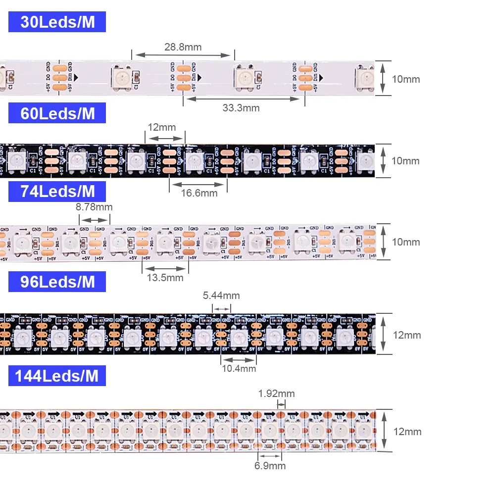 Ruban LED adressable WS2812B, finition