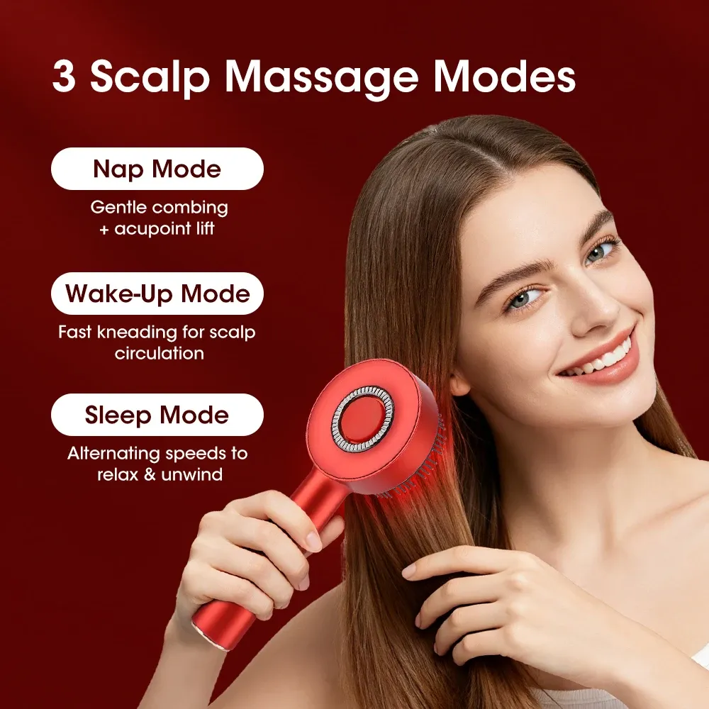 Peigne de massage électrique à vibrations avec lumière rouge pour le cuir chevelu, points d'acupuncture, anti-chute de cheveux