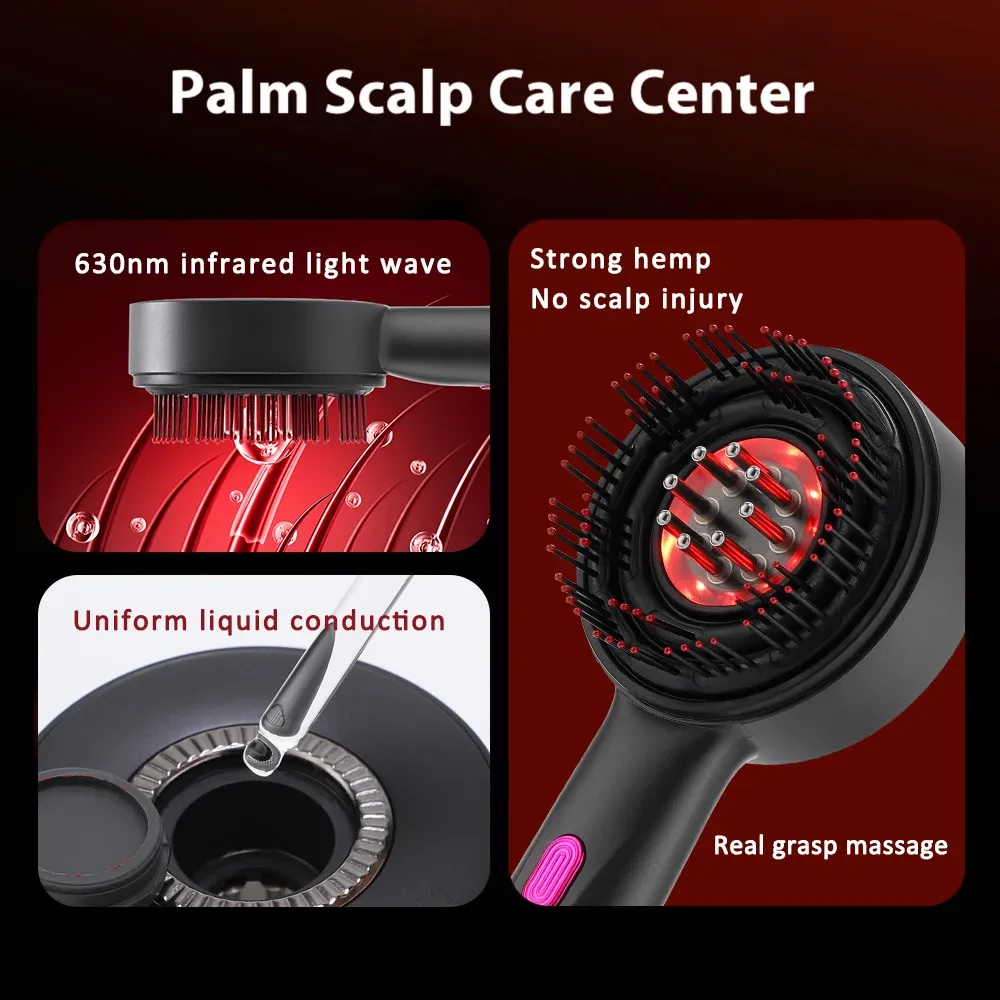 Peigne de massage électrique à vibrations avec lumière rouge pour le cuir chevelu, points d'acupuncture, anti-chute de cheveux 3