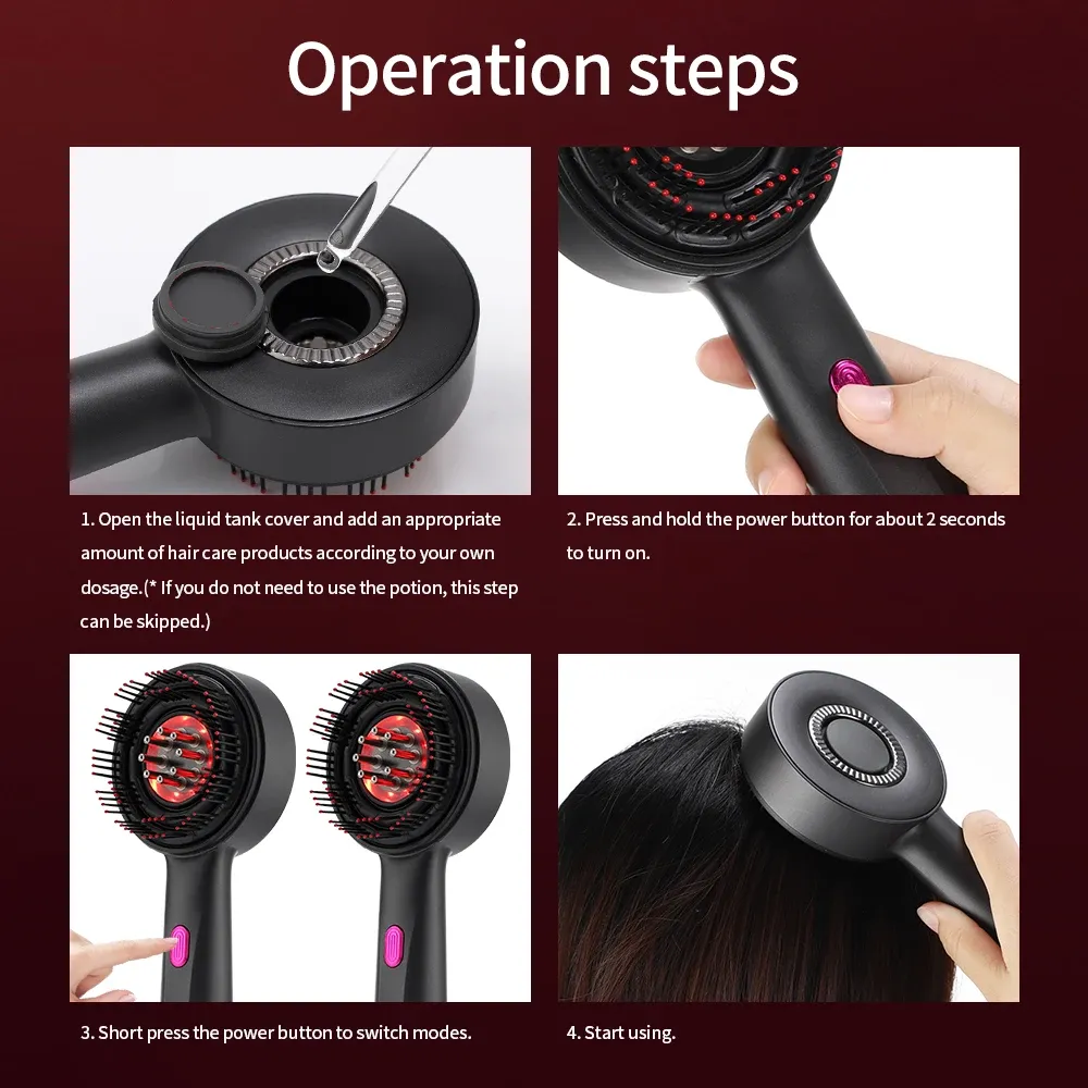 Peigne de massage électrique à vibrations avec lumière rouge pour le cuir chevelu, points d'acupuncture, anti-chute de cheveux 6