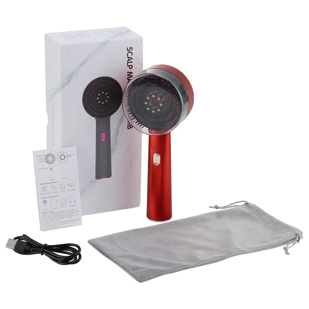 Peigne de massage électrique à vibrations avec lumière rouge pour le cuir chevelu, points d'acupuncture, anti-chute de cheveux 10