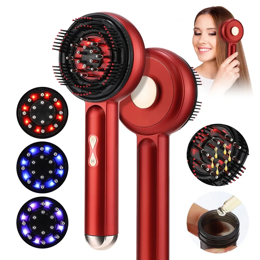 Peigne de massage électrique à vibrations avec lumière rouge pour le cuir chevelu, points d'acupuncture, anti-chute de cheveux 9