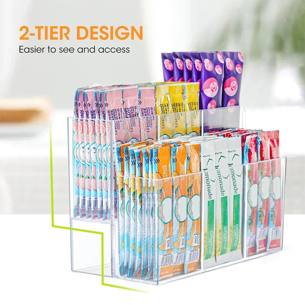 Organisateur de bureau en acrylique avec boîte de rangement pour sachets de thé 3
