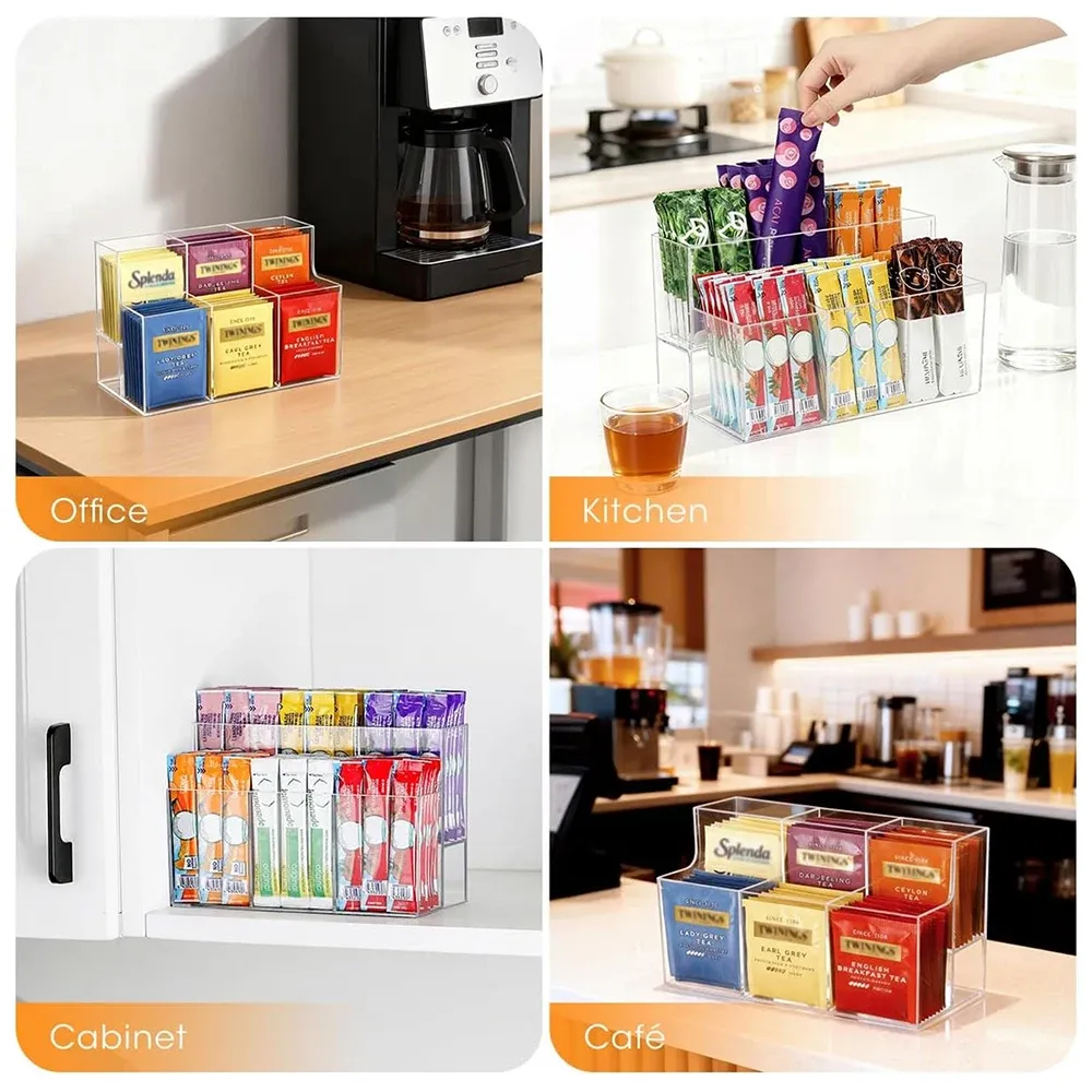 Organisateur de bureau en acrylique avec boîte de rangement pour sachets de thé 5