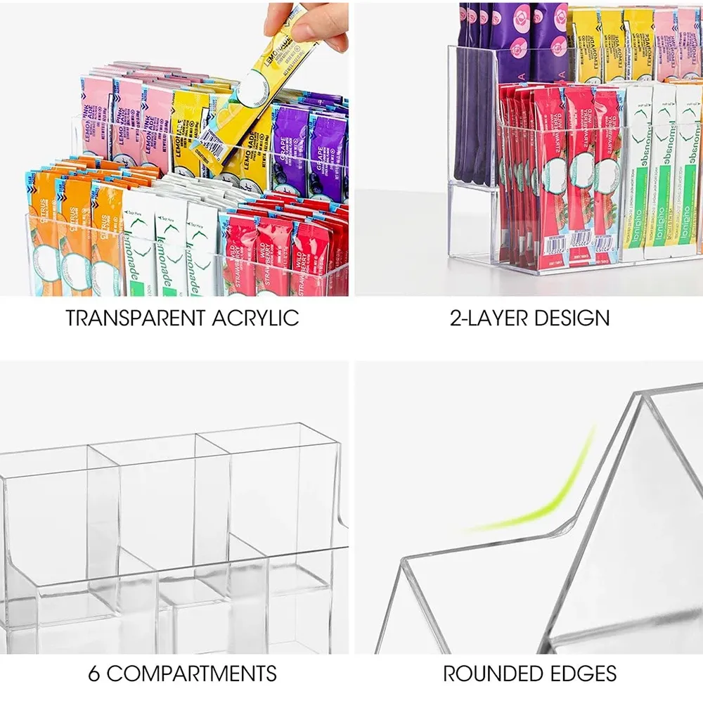 Organisateur de bureau en acrylique avec boîte de rangement pour sachets de thé 6