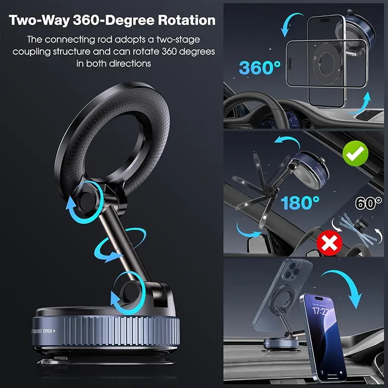 Support magnétique pour téléphone de voiture à ventouse sous vide, rotation à 360° 2
