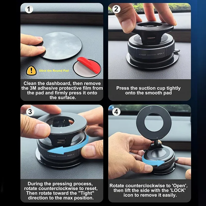 Support magnétique pour téléphone de voiture à ventouse sous vide, rotation à 360° 6