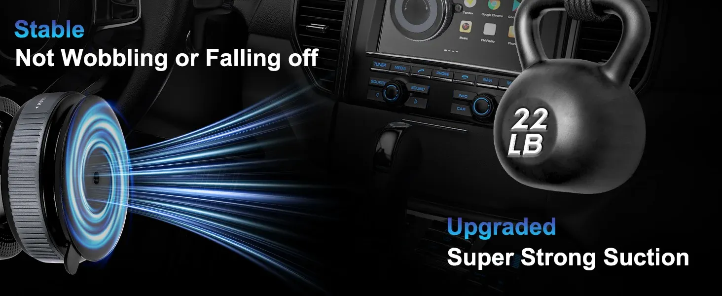 Support magnétique pour téléphone de voiture, détail de la ventouse